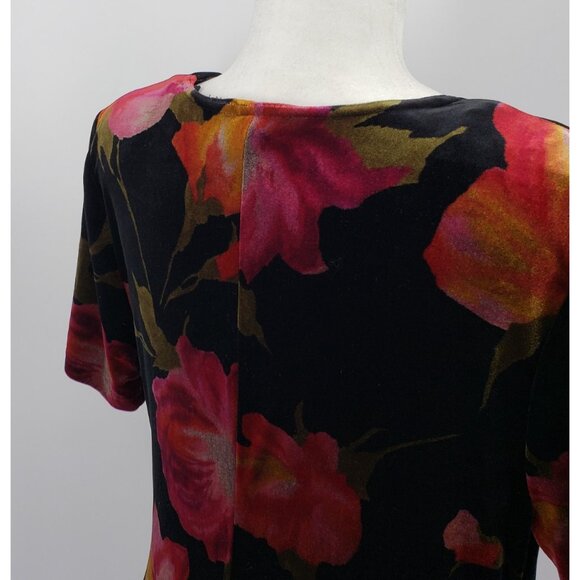 Vintage Los Angeles Woman Velvet Maxi Dress Size 14 Black Floral Faux Wrap - Picture 7 of 8